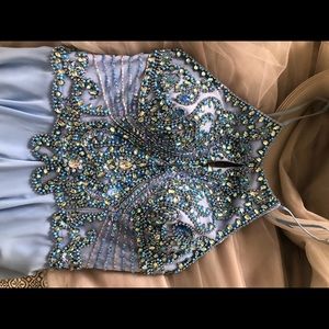 Camille La Vie Periwinkle High Collar Prom Dress